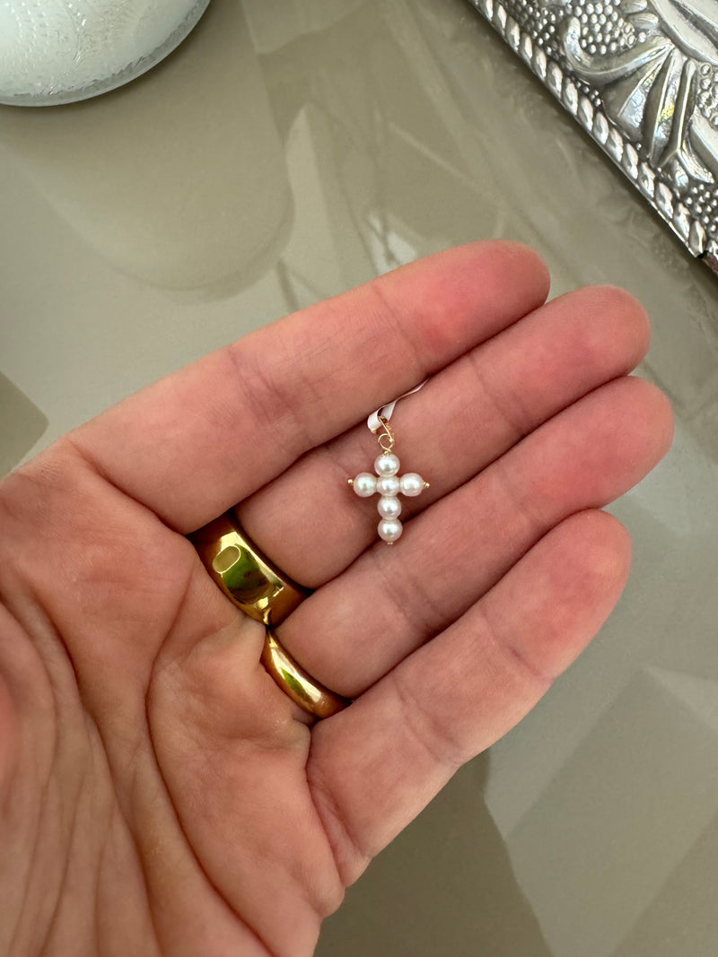 14kt Small Pearl Cross