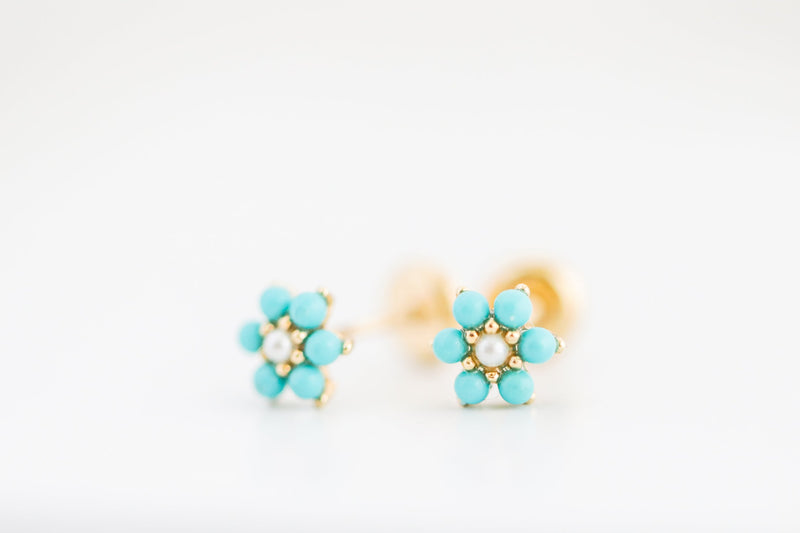Turquoise Flower with Pearl