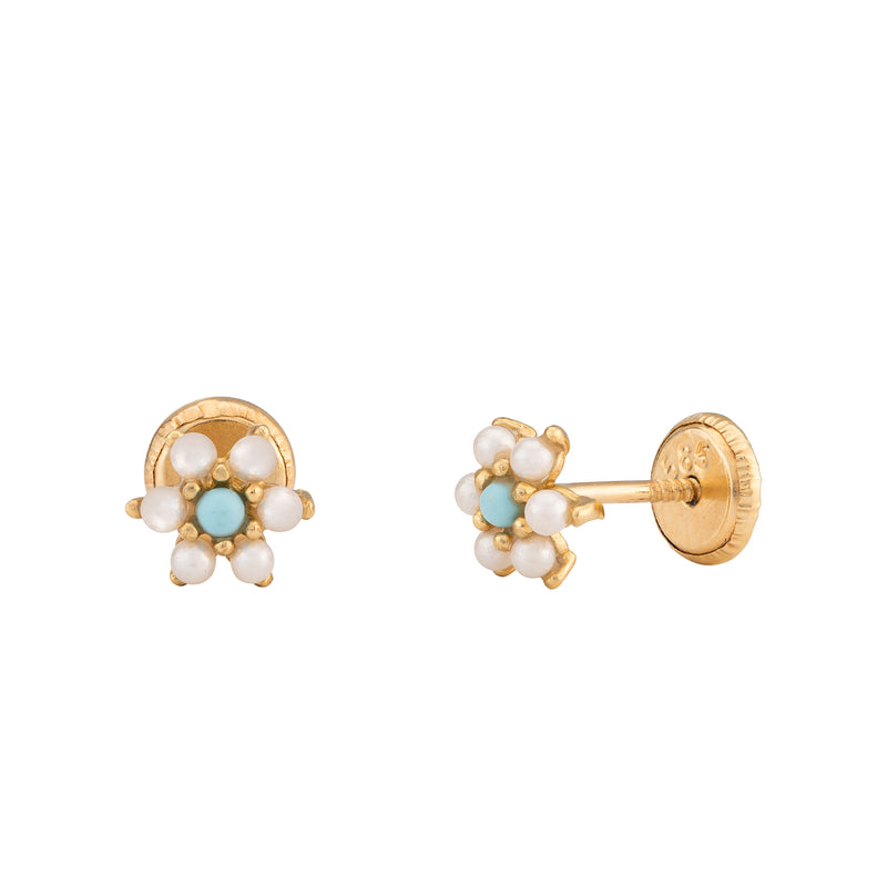 14kt Yellow Gold Flower Pearl with Turquoise