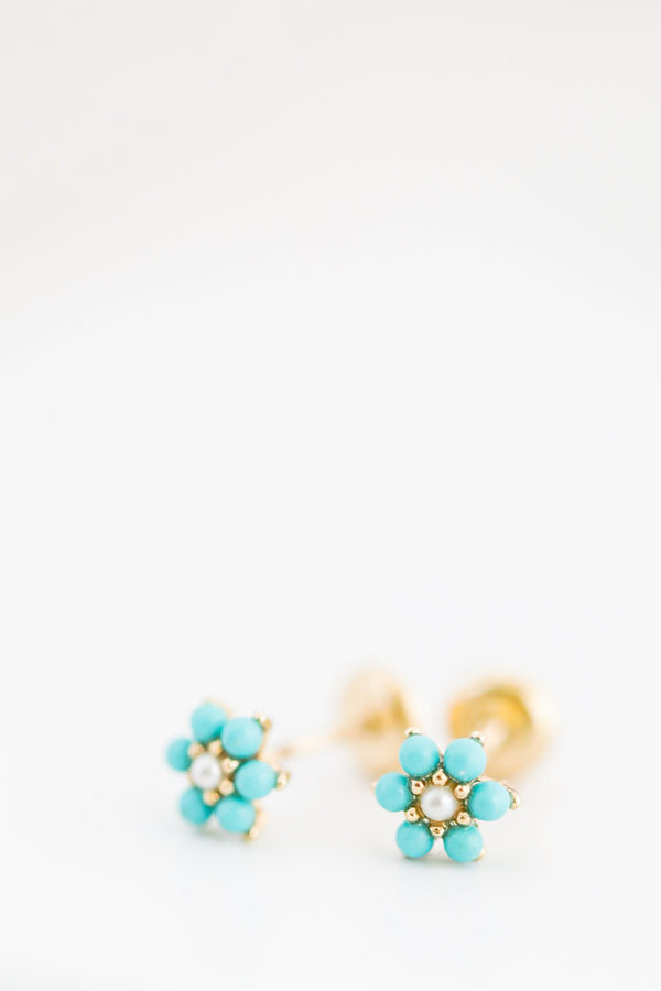 Turquoise Flower with Pearl